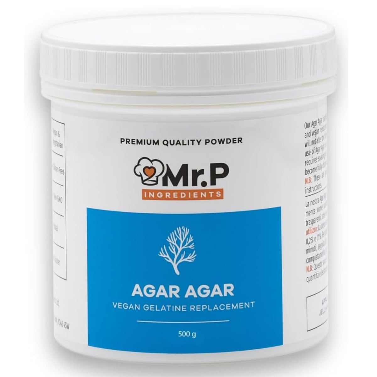 Mr.P Ingredients Agar Agar 500g Powder Vegan Gelatine Replacement Ideal for Jelly Mousse Molecular Gastronomy Gelling Agent Vegan Vegetarian Halal