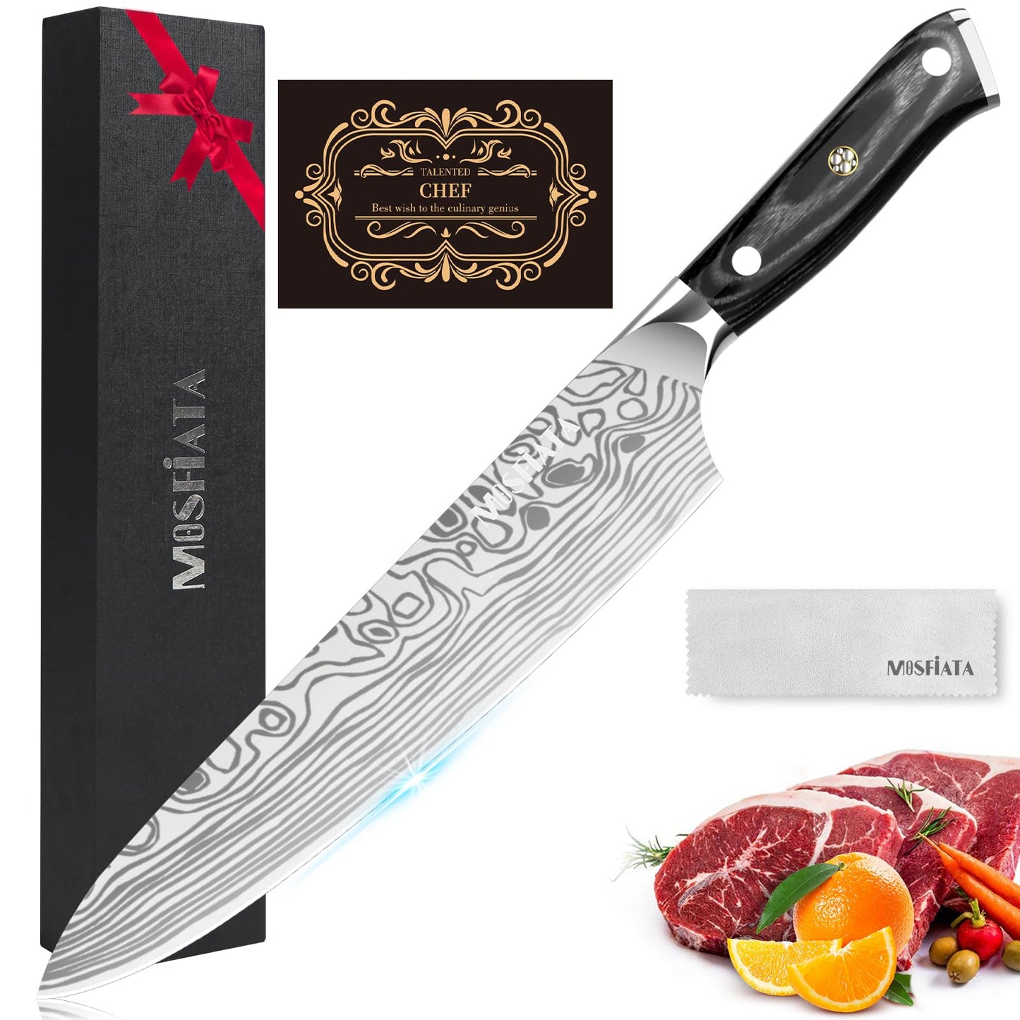 MOSFiATA Chef Knife, 10 Inch Sharp Kitchen Knife High Carbon German EN1.4116 Stainless Steel Cooking Knife, Chopping Knife Kitchen Knives with