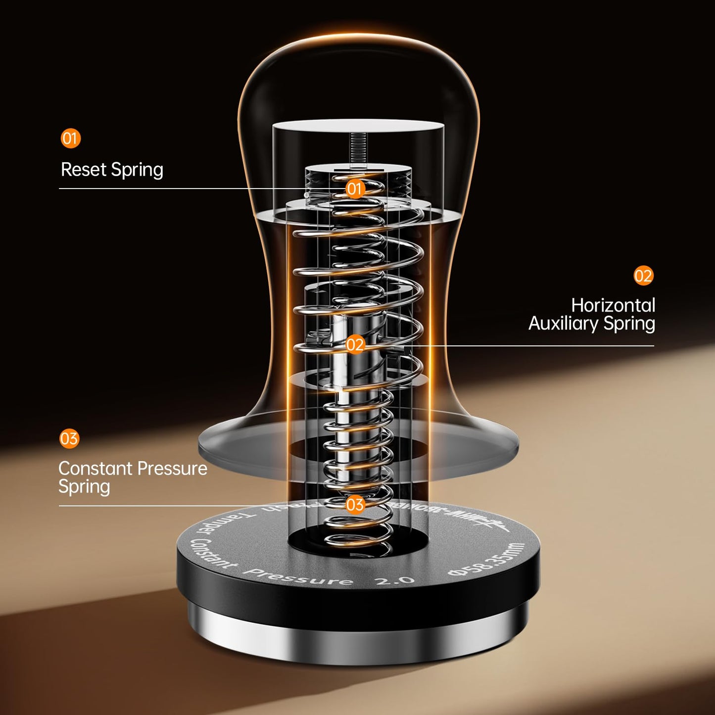 MHW-3BOMBER 54mm Espresso Coffee Tamper with 3 Spring Loaded Calibrated, Espresso Tamper 15/30lbs Espresso Hand Tamper with Sound Feedback, Suitable