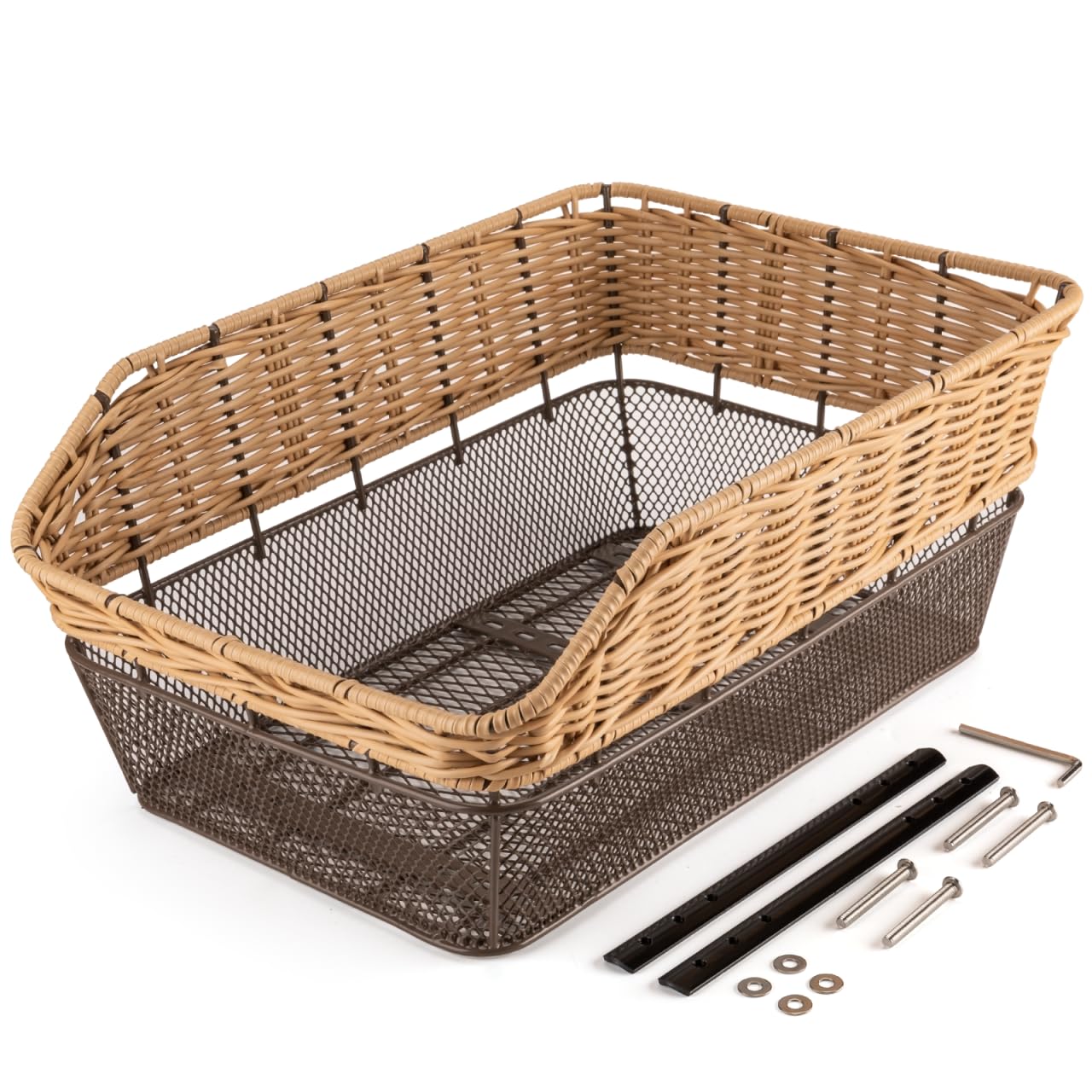 Large Rear Bike Basket, 25L Woven Basket with Load Capacity up to 20 kg – Metal Base Weatherproof & Rust-Free – for E-Bike and Electric Bicycle