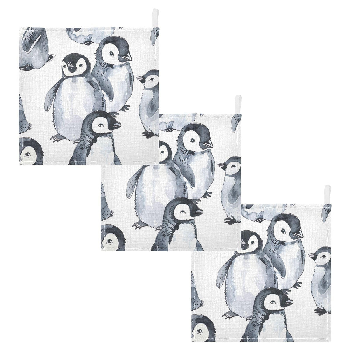 JUMBEAR Cute Penguins Muslin Baby Washcloths 3Pack,Baby Towels,Super Soft and Absorbent Wash Cloths for Newborns, Infants and Toddlers