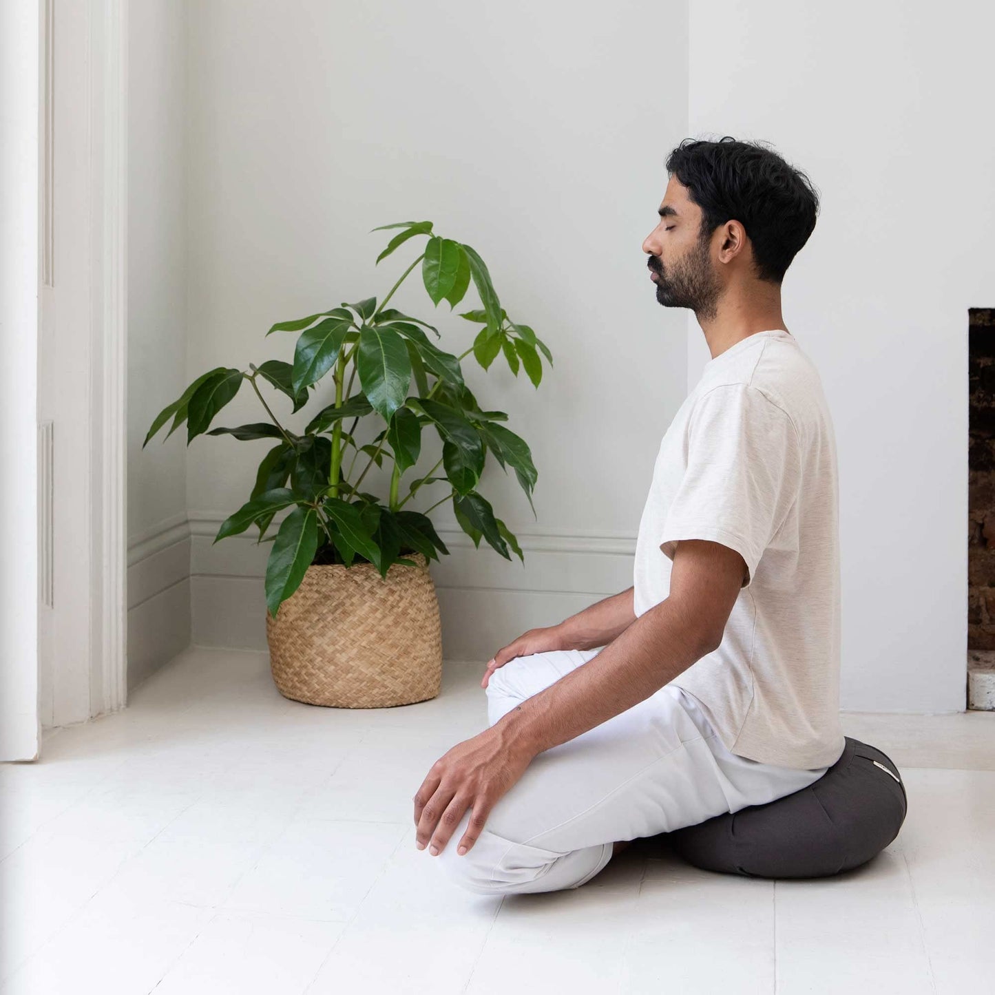 basaho CRESCENT Zafu Meditation Cushion | Organic Cotton | Buckwheat Hulls | Removable Washable Cover (Natural)