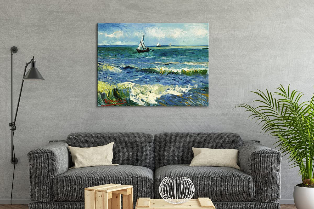 Wieco Art - Large Seascape at Saintes Maries by Vincent Van Gogh Oil Paintings Reproduction Giclee Canvas Prints Ocean Sea Pictures on Canvas Wall Art
