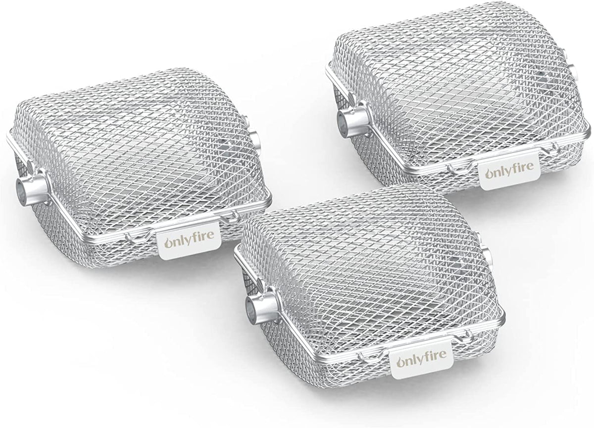 Onlyfire 3-Pack Rotisserie Grill Basket Cage, Barbecue Rotating Accessory Kit Fits 1/2?Hexagon, 3/8" Hexagon, 3/8" Square & 5/16" Square Rotisserie