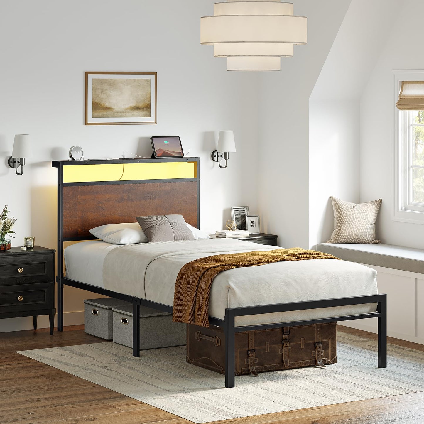 Mossora King Bed Frame with LED Headboard & Charging Station 150 * 200cm