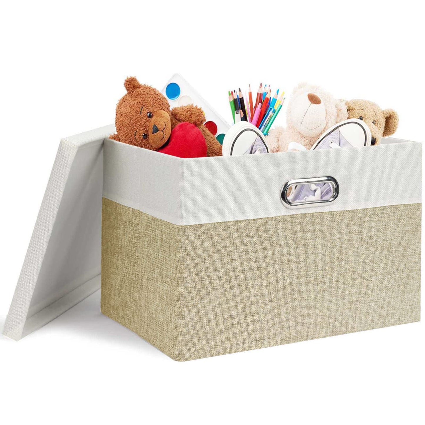 Febzoce Storage Boxes with Lids, Storage Baskets for Shelves Foldable Fabric Storage Bins Organizer for Home and Office Light Brown and White Extra