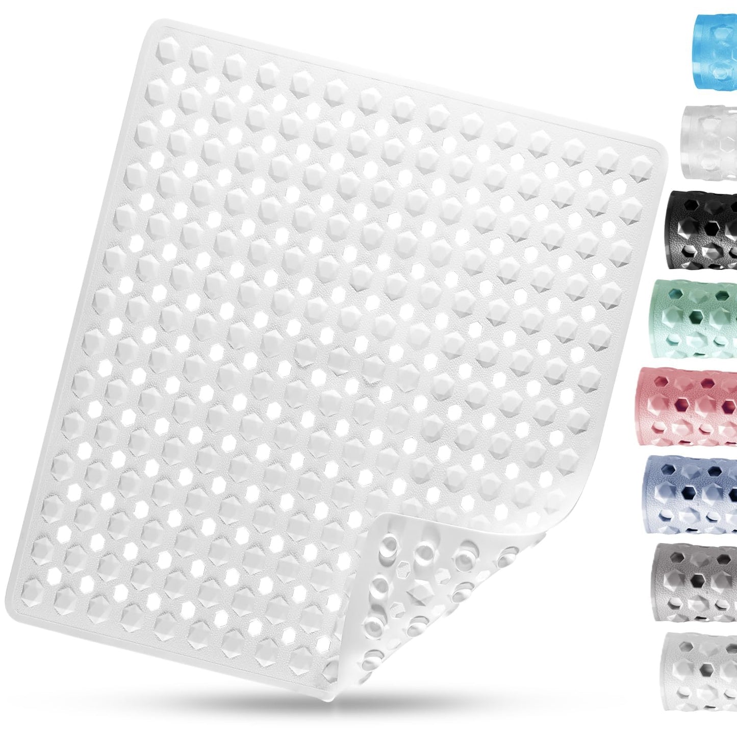 DOPROP Square Non Slip Shower Mat for Inside Shower 53x53CM Anti Mould Bath Mat For Walk In Shower Tray with Suction Cups Drain Holes Machine Washable