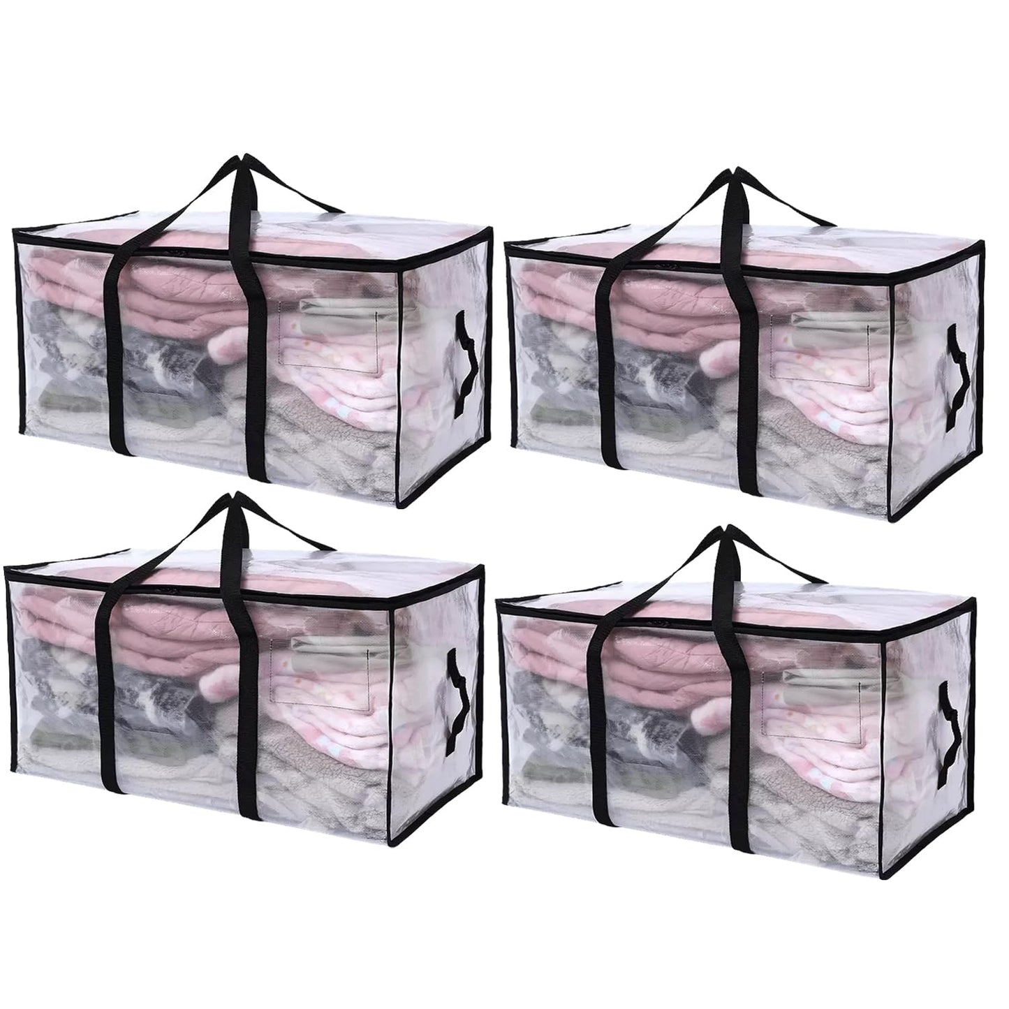 4Pcs Extra Large Moving Storage Bag with Zips Clear Wardrobe Organizer Tote
