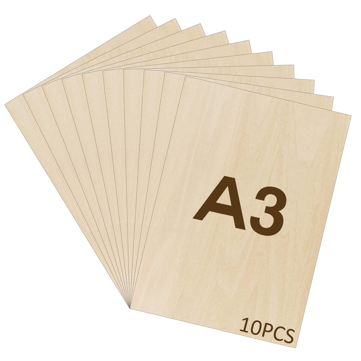 WISYOK 10pcs Plywood Sheets A3, Basswood Sheet 2mm, Unfinished Plywood Board for Crafts, DIY, Wood Engraving, Laser Projects, Model Making,