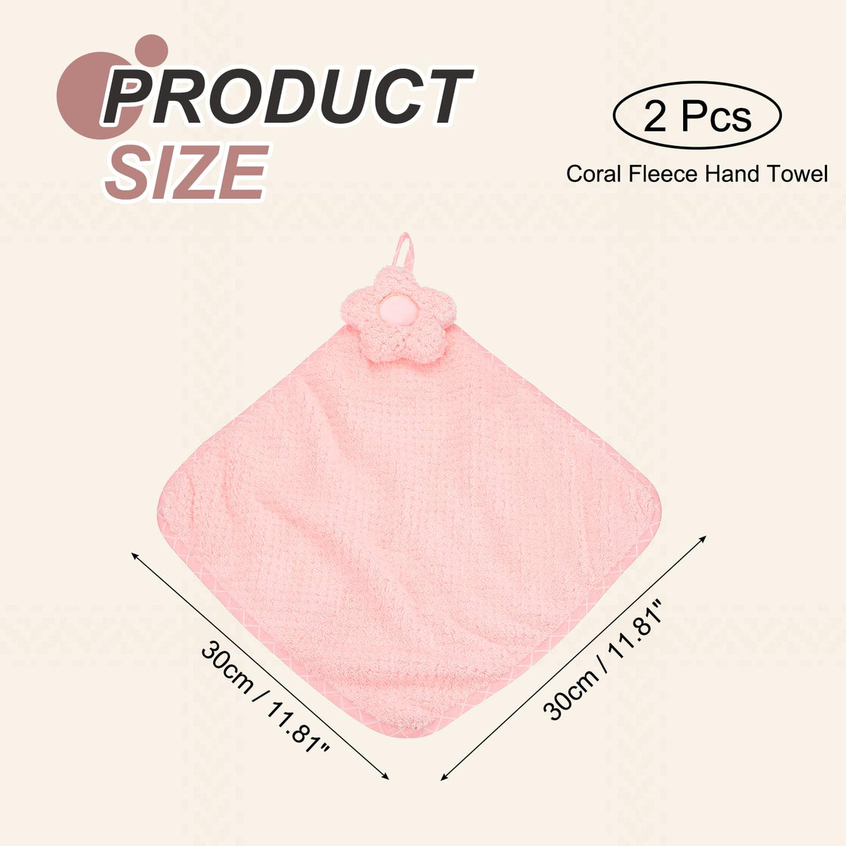 sourcing map 2Pcs Hand Towel, Soft Coral Fleece Hand Towels with Hanging Loop Decorative Flower Pattern Quick-Drying and Washable for Home Bathroom
