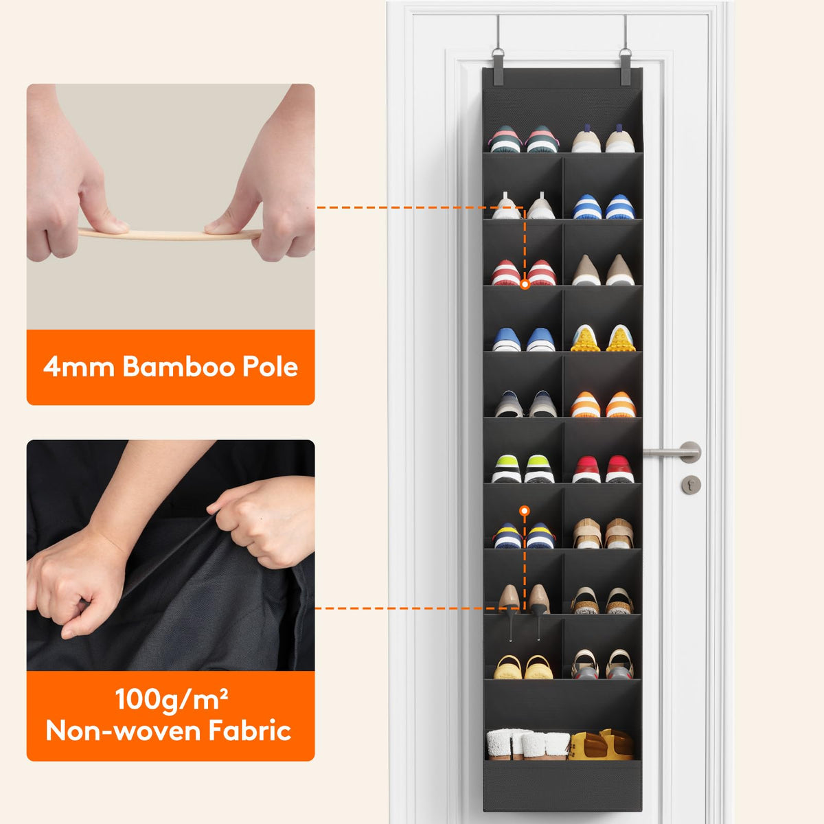 Lifewit 10 Tier Over the Door Shoe Organisers with 19 Deep Pockets, Fabric Hanging Wall Mounted Shoes Rack Behind Door Storage Organizer for Boots