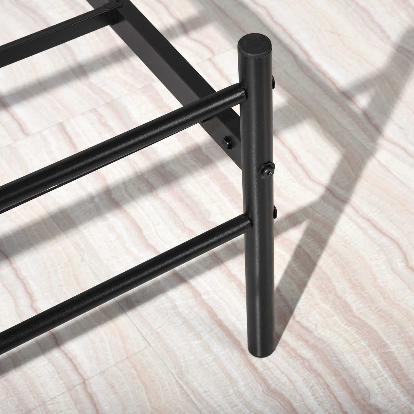 FurnitureR Black Metal Double Bed Frame with Decorative Headboard, Heavy Duty Steel Slats, Noise-Free Support, No Box Spring Needed, Easy Assembly