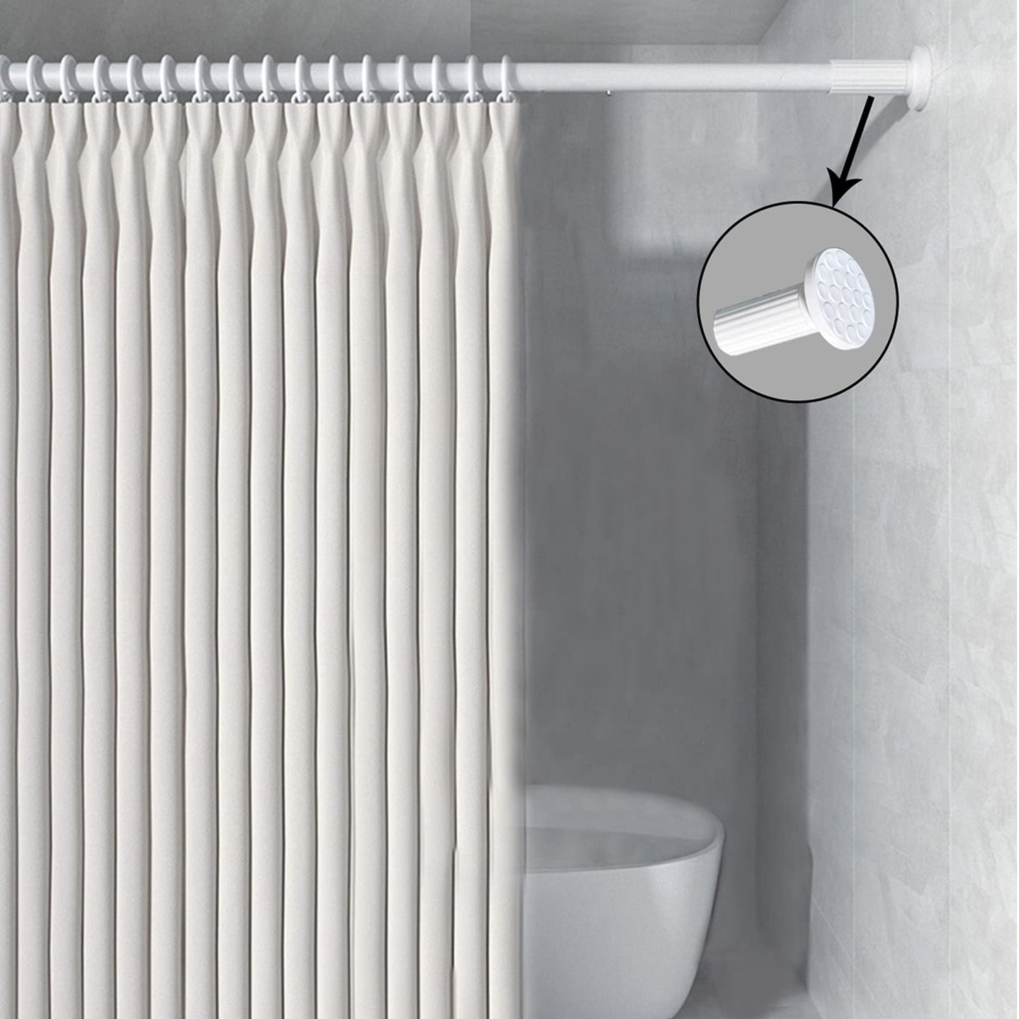 128cm-177cm Long Tension Curtain Rod, No Drilling Extendable Stainless Steel Curtain Pole for Windows and Bathroom,Telescopic Shower Curtain Rod, Room