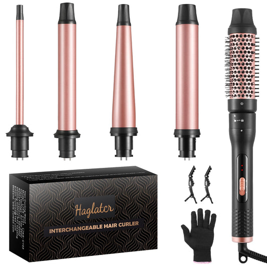 Haglater Curling Wand, 5 in 1 Hair Curler Ceramic Curling Iron Set with Interchangeable Barrels for Long Thick Thin Hair, Hair Styling Tools with