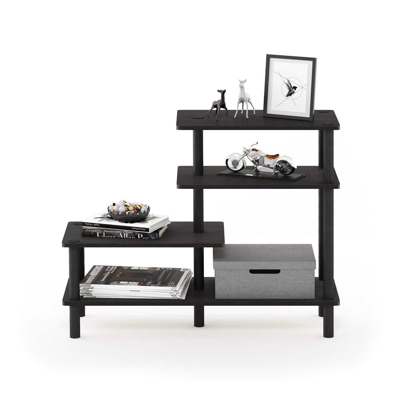 Furinno TURN-N-TUBE Storage Shelves, 4-Tier Ladder Book Shelf, Accent Display Shelf, Toolless Open Shelves, Round Tubes, for Organization and Storage