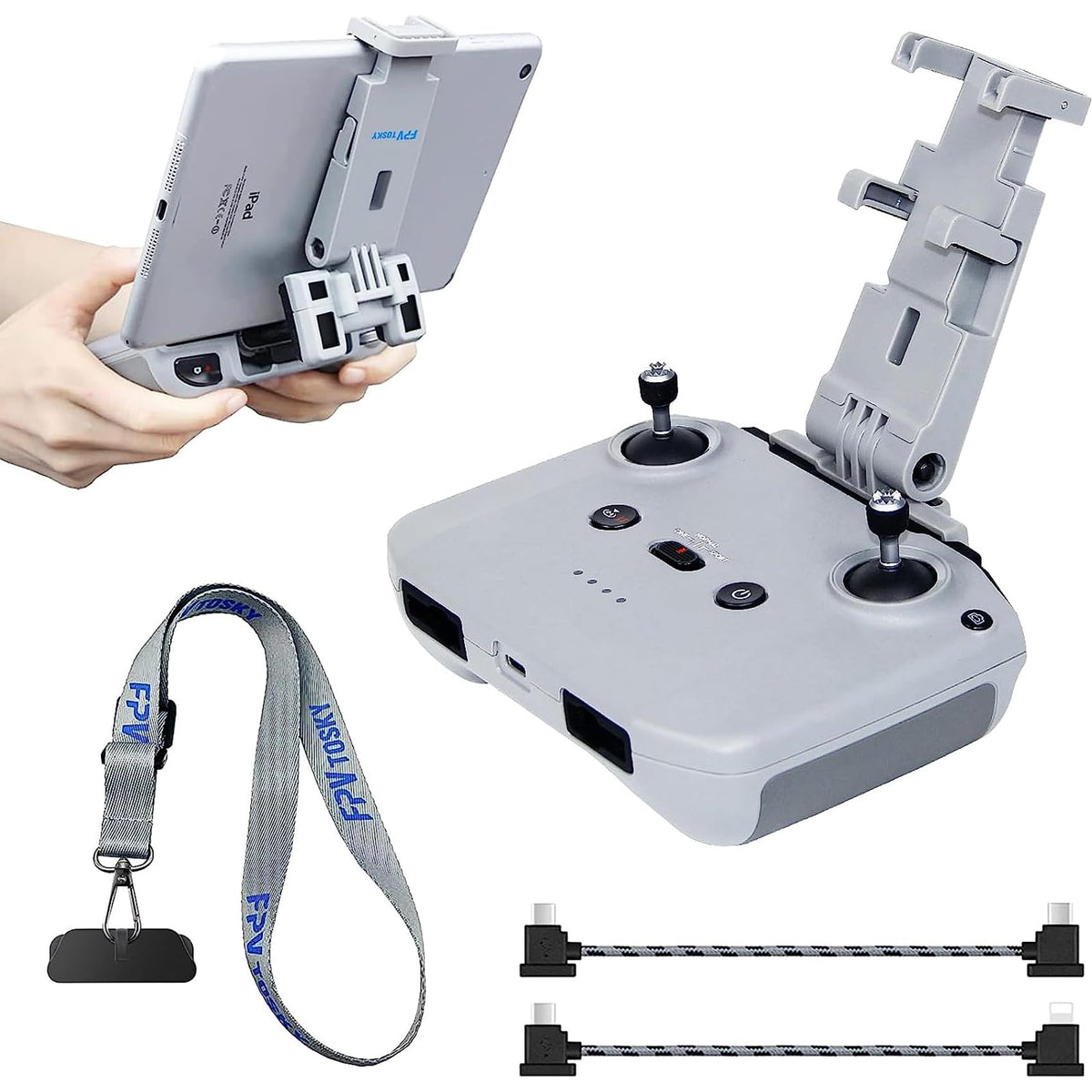 FPVtosky No Disassembly Tablet Holder for DJI Flip/Neo/Mini 2 SE/4K/ Air 3S/Mavic 3/Mini 3 Pro, 7-12 Inch Foldable iPad Mount Holder Pack of Lanyard