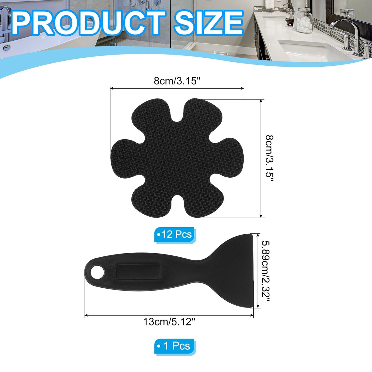 PATIKIL Bathtub Non Slip Stickers 3.2 x 3.2 Inch, 12 Pack Flower Safety Shower Floor Anti Slip Stickers with Adhesive Decals Scraper for Bath Tub