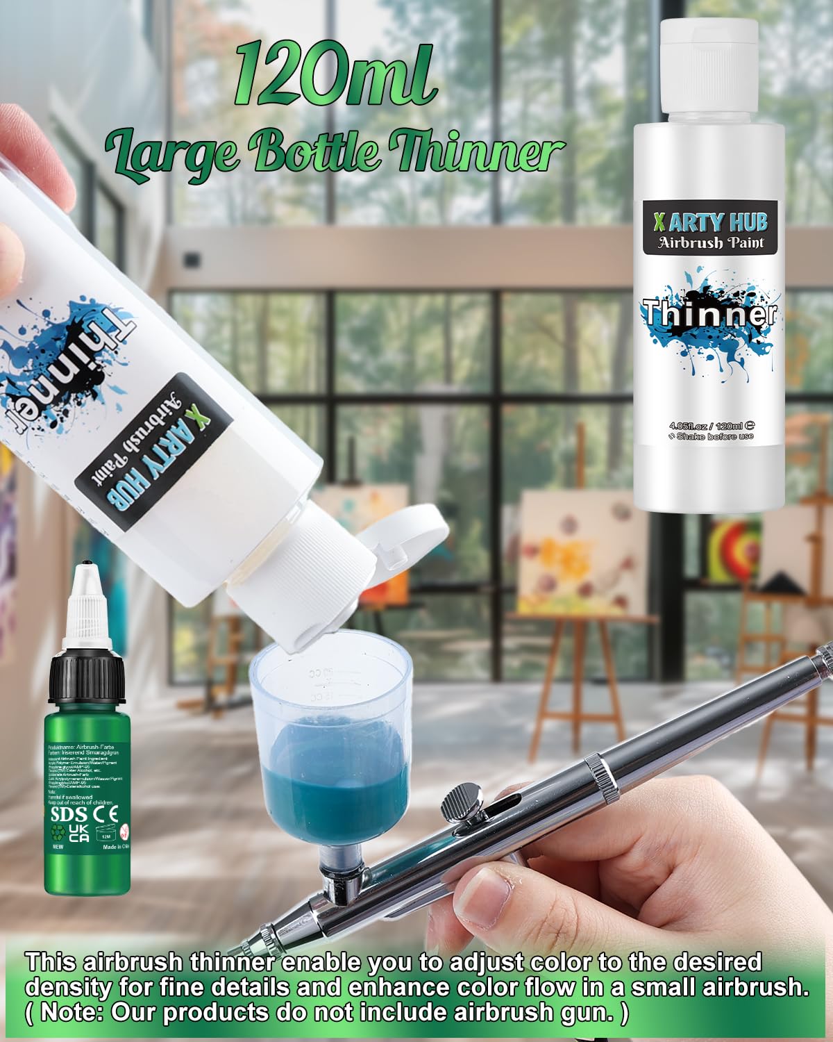X ARTY HUB Airbrush Paint - 42 Colors with 120 ml Thinner, Iridescent, Neon and Metallic Air Brush Paints Acrylic Ready to Spray, Water-Based Airbrush