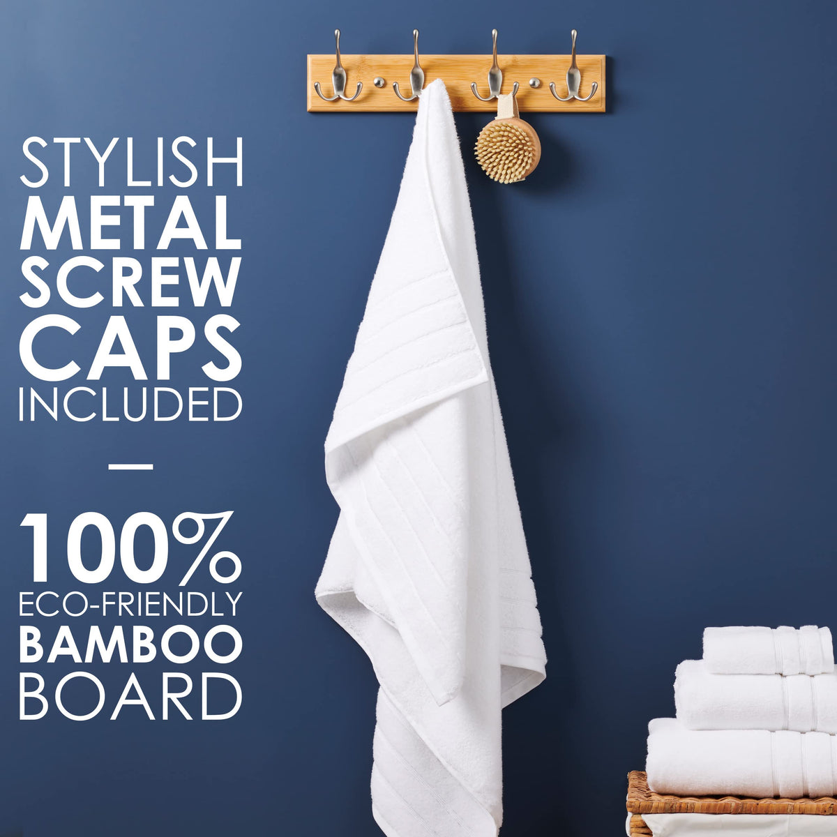 LARHN Wooden Wall-Mounted Coat Rack, 2-Pack - 4 Matt-Nickel Hooks, 42cm