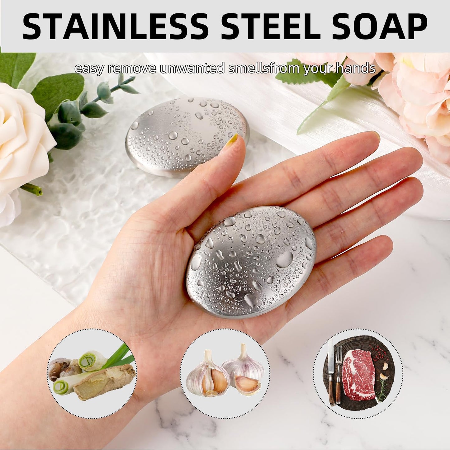 ZhongShuang 4 Pack Stainless Steel Soap Bar, Metal Odor Absorber, Eliminates Smell Like Onion, Fish, Garlic From Hands and Skin, Kitchen Gadgets