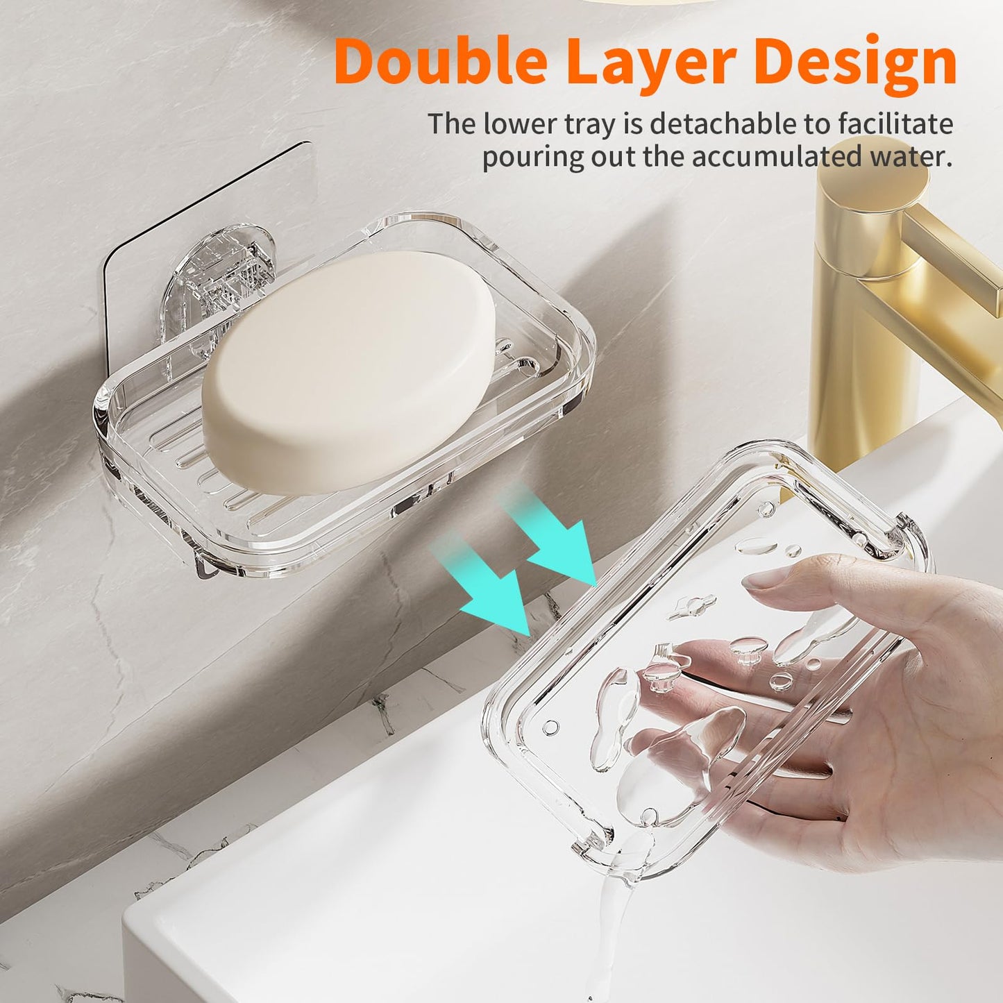 Bar Soap Dish 2 Pack,Self Draining Soap Holder for Shower,Wall Mounted Soap Saver with Strong Adhesive