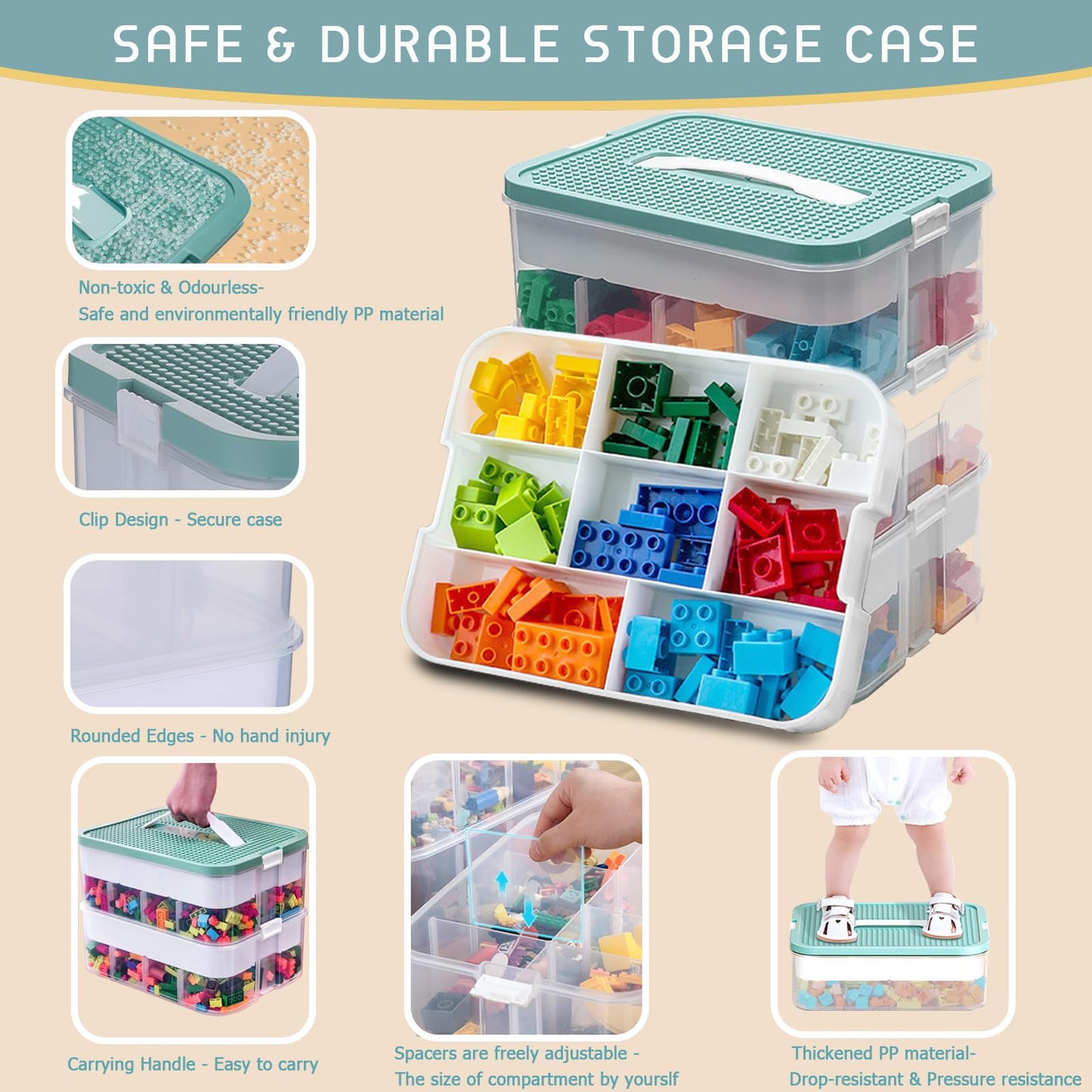 Storage Boxes with Lids for Lego Cube Kids Toy Box 3 Layers Stackable Plastic Drawer Organiser Clear Compartment Craft Containers for Magnetic