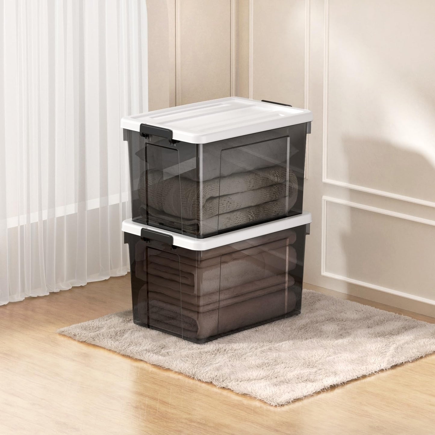 Cetomo 90L*3 Storage Boxes, Plastic Storage Box with Lids, Organizing Container with Secure Latching Buckles, Stackable, Nestable