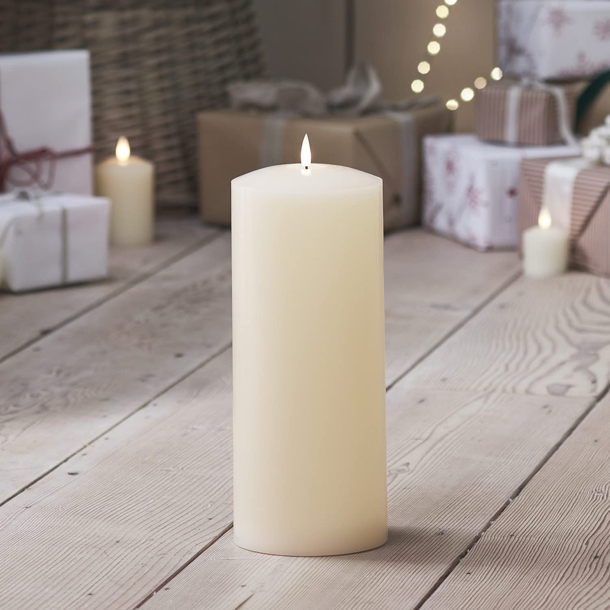 Lights4fun TruGlow Large 30cm Chapel Candle - Battery-Operated LED Flameless Candle with Timer, Real Ivory Wax, Safe & Stylish Home Decor