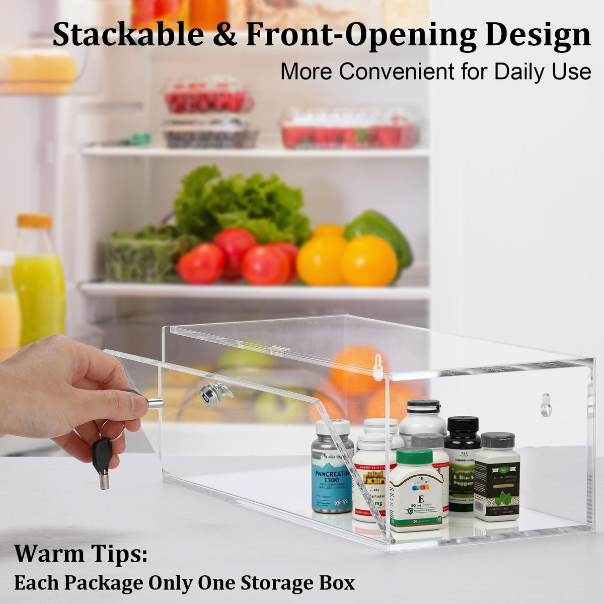 TOLIDA Acrylic Refrigerator Medicine Box with Keys, Large