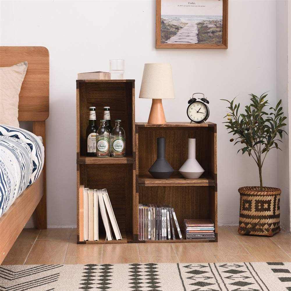 KIRIGEN Stackable Wooden Storage Cube with Handles, Brown