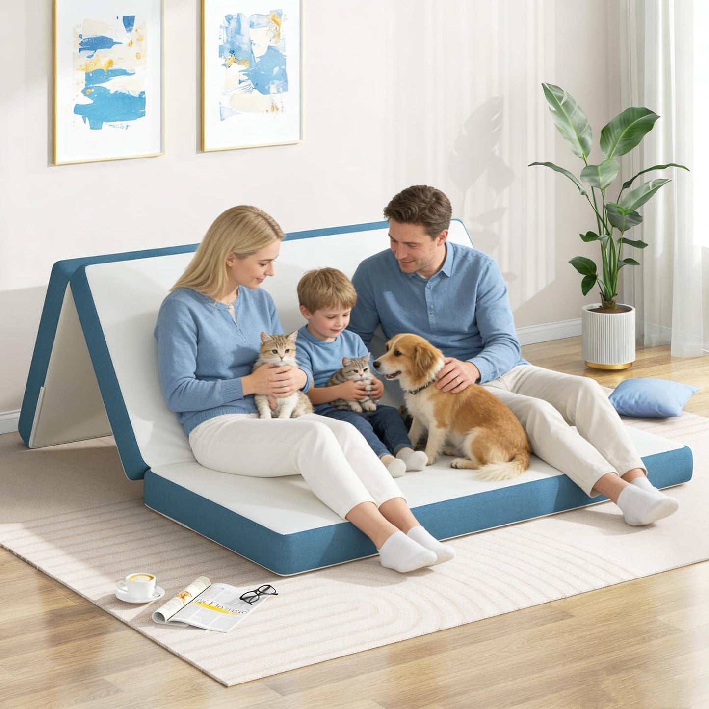 Folding Mattress Double, 4 Inch Tri-fold Floor Mattress (200x150x10cm)