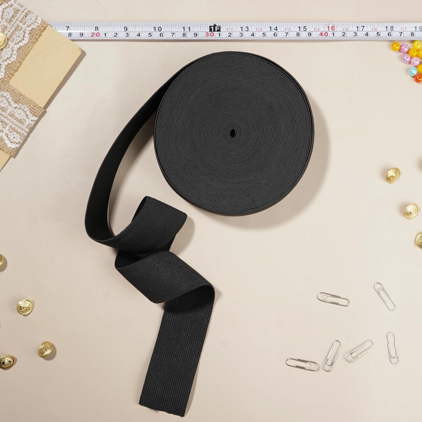 AiQInu Elastic Tape 4cm x 14m - Elastic for Sewing Belt, Wide Band for Clothing & DIY, Black