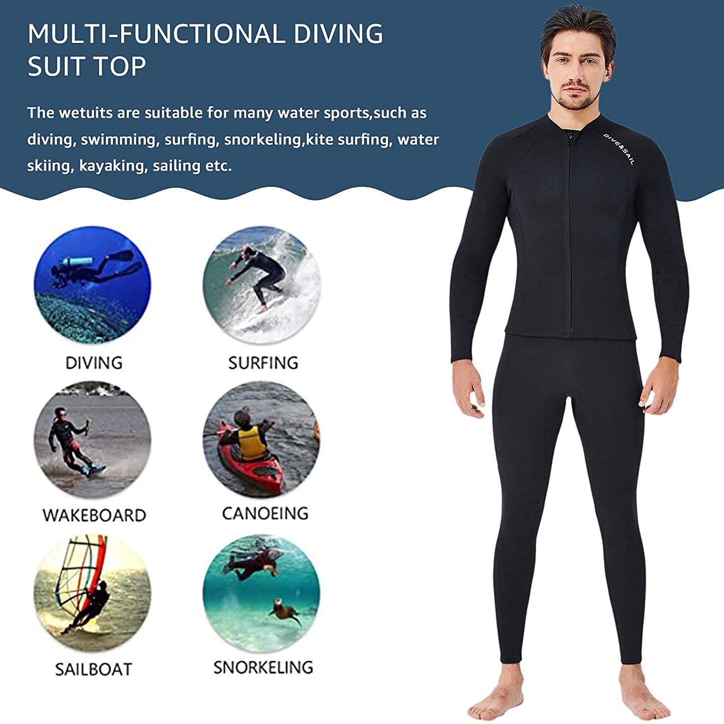EUPTE 2mm Wetsuits Women/Men Long Sleeve Jacket UPF50+ UV Protection Diving Skin Suit Top for Scuba Diving Snorkeling Surfing Swimming (men, L)
