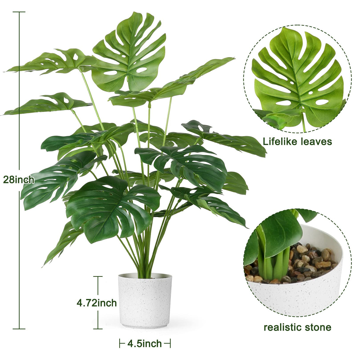 Sour Lemon 28" 2 Pack Fake Plants Large Tropical Palm Tree Artificial Monstera Faux Plant Tree in Pot for Indoor Outdoor Home Office Garden Decoration