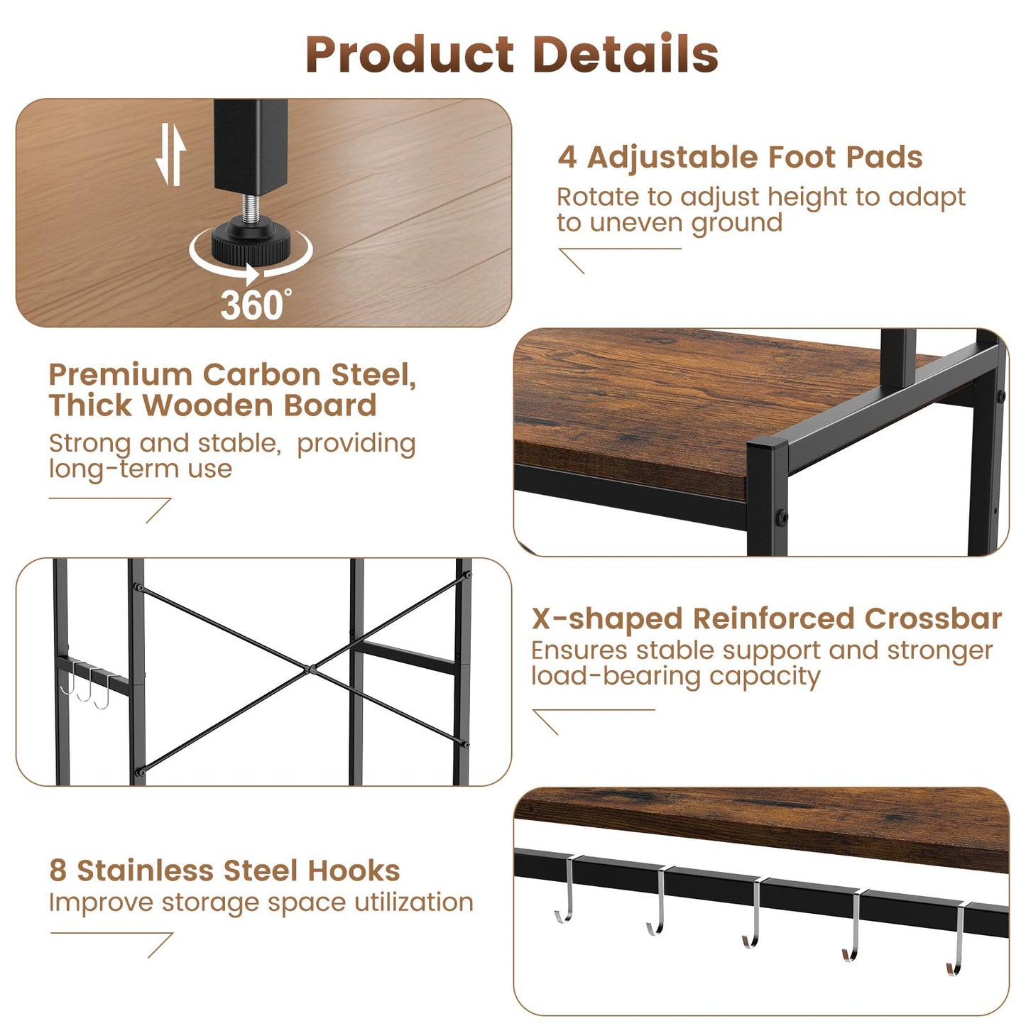 Housolution 2-Tier Mini Fridge Stand with Storage, Black+Brown