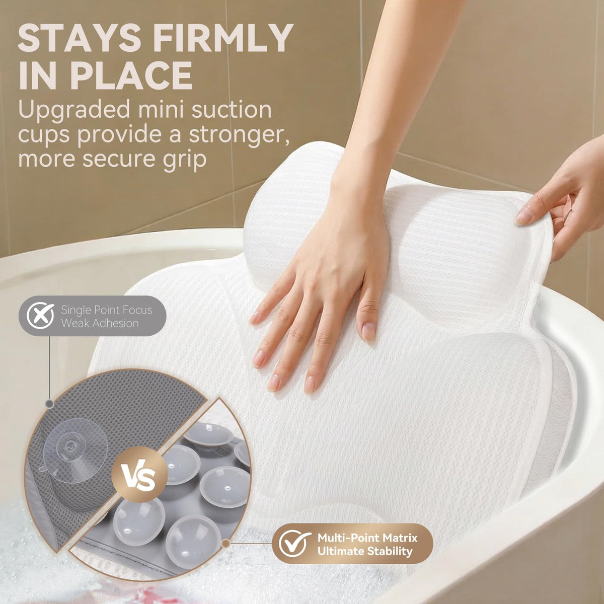 Poemland Bath Pillow for Tub - Luxury Bath Pillow for Neck, Head & Back Support, Soft 5D Mesh Quick Dry Fabric, 54 Non-Slip Suction Cups
