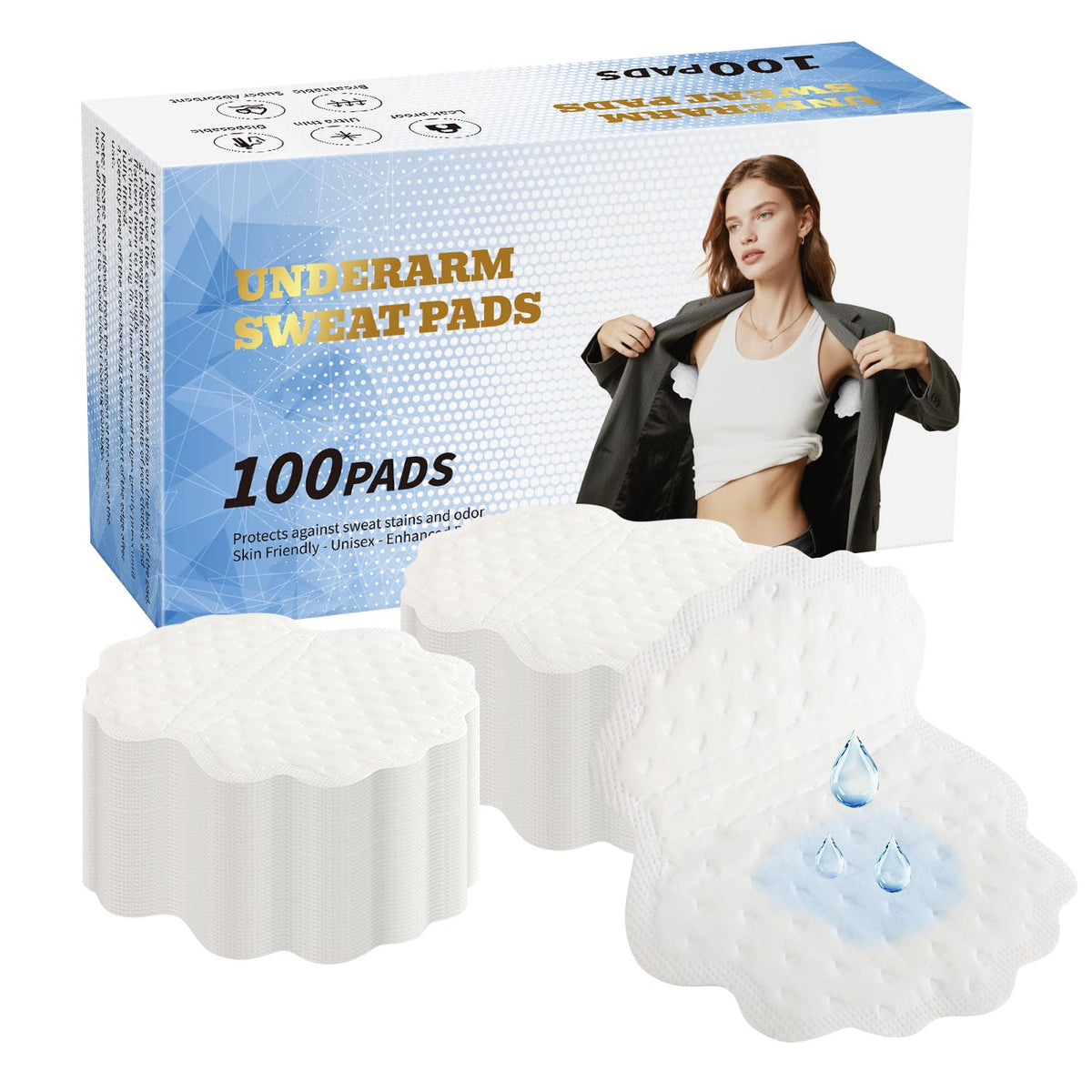 100 Pcs Armpit Sweat Pads,Odour Free & Ultrathin & Invisible - Comfortable Super Absorbent Pad,Sweat Free Armpit Protection for Outdoor Work Meeting