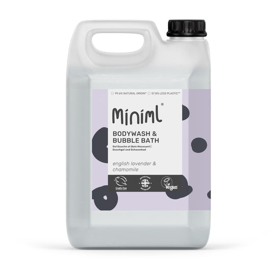 Miniml Natural Eco Body Wash and Bubble Bath ? 5L Refill Lavender and Chamomile - For all skin types - Hypoallergenic Dermatologically Tested -