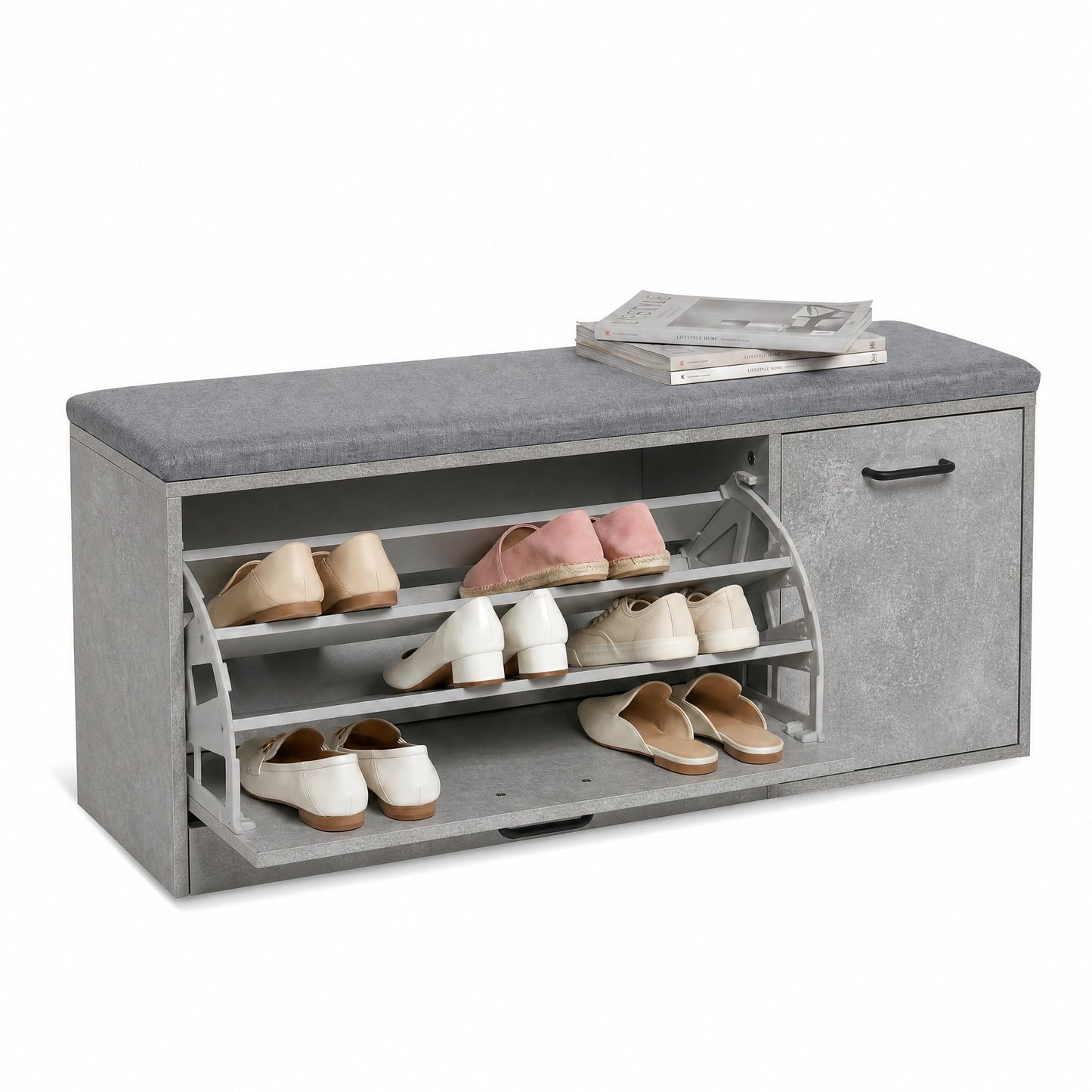 Mondeer Shoe Storage Bench with Cushion, W100 x D30 x H46 cm, Grey