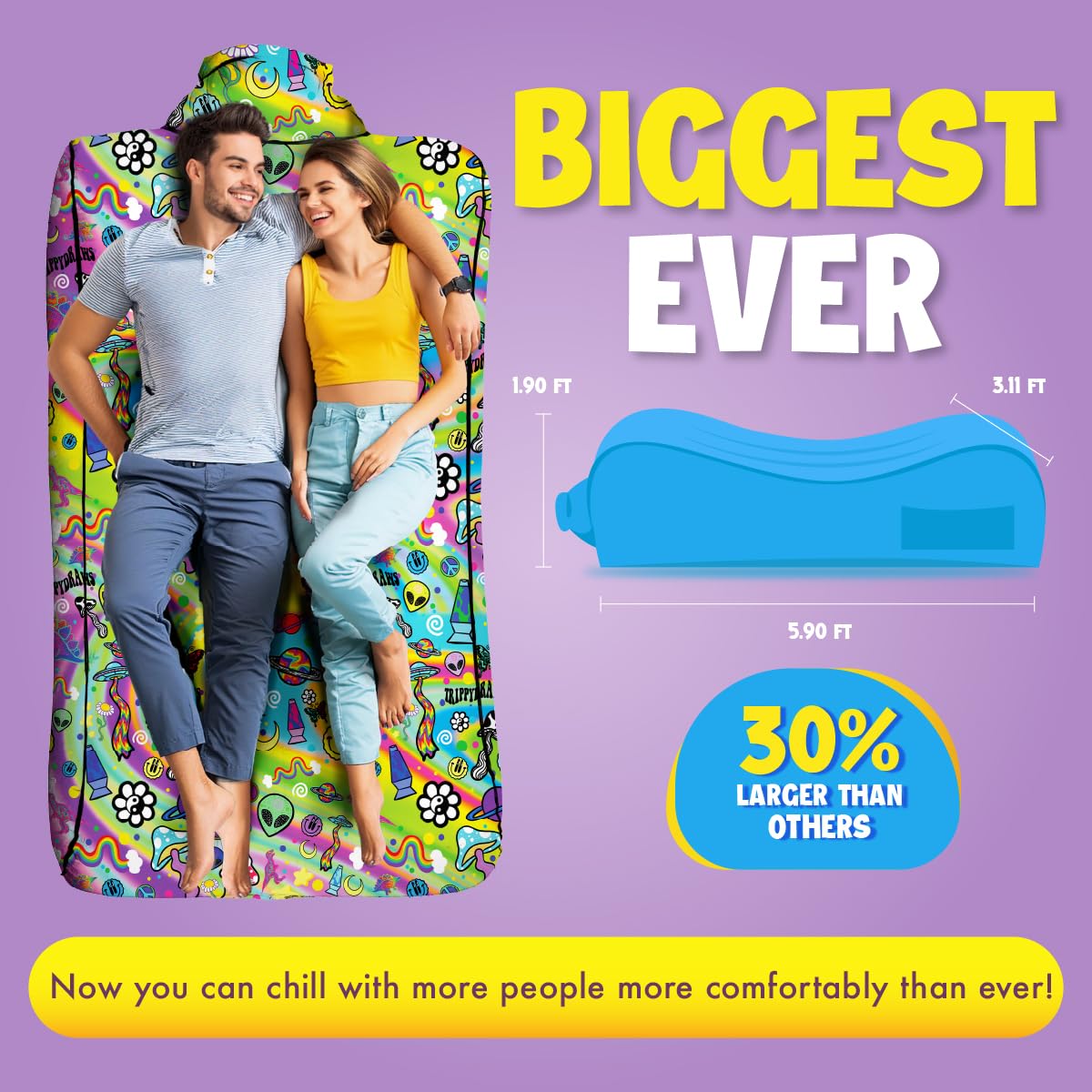 Chillbo x TrippyDraws Lazybone Inflatable Couch - Ultimate Inflatable Lounger for Maximum Chill - The Perfect Blow Up Couch for Music Festivals