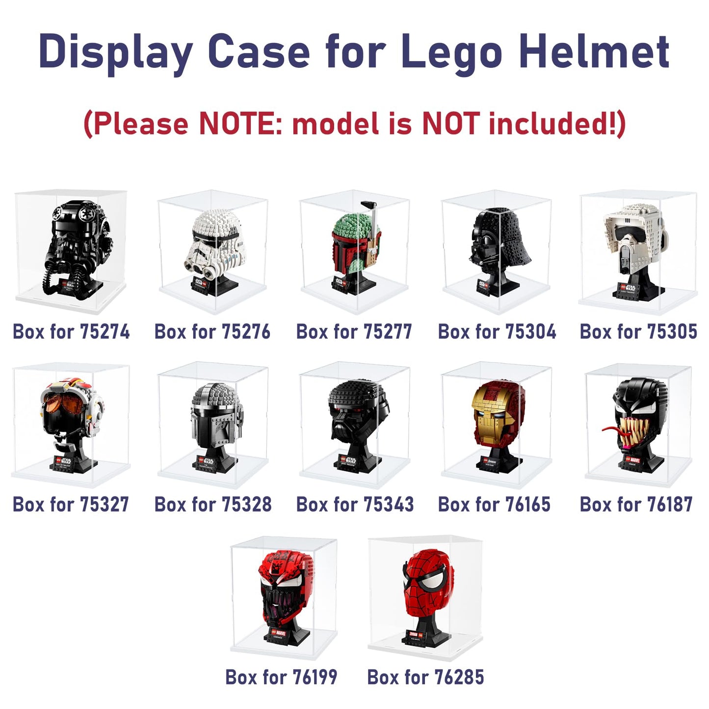 Nynelly Acrylic Display Case for Lego Star Wars Helmet Mandalorian Helmet for Lego R2D2 Models Figures