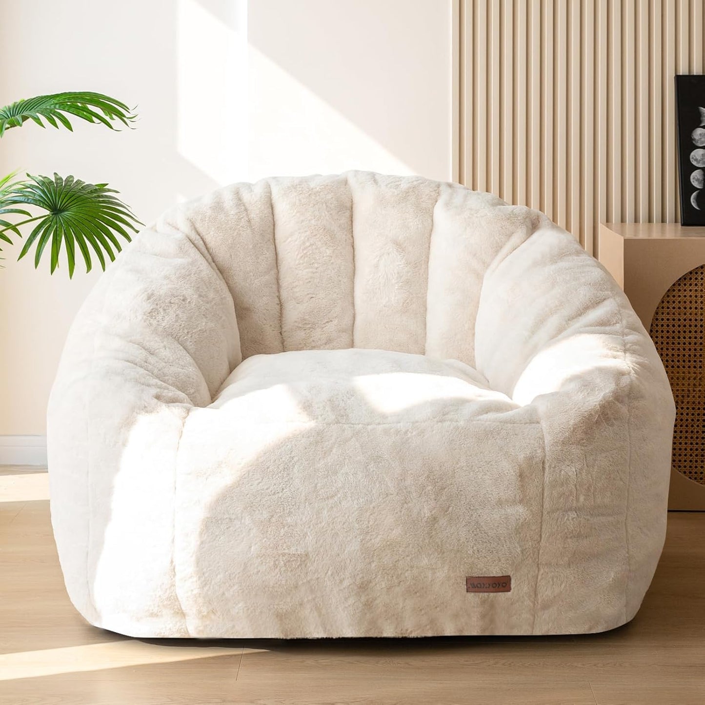 MAXYOYO Giant Bean Bag Chair,Faux Fur Shell Shaped Bean Bag Sofa with Filler,Soft Beanbag Sofa Giant Size for Living Room Bedroom