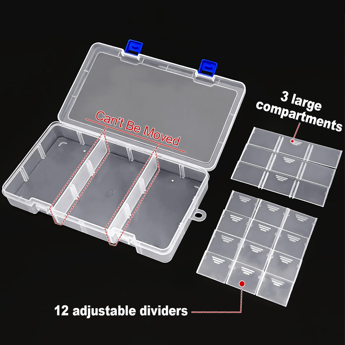 Mgood Storage Box with Adjustable Dividers, 18 Compartments, White