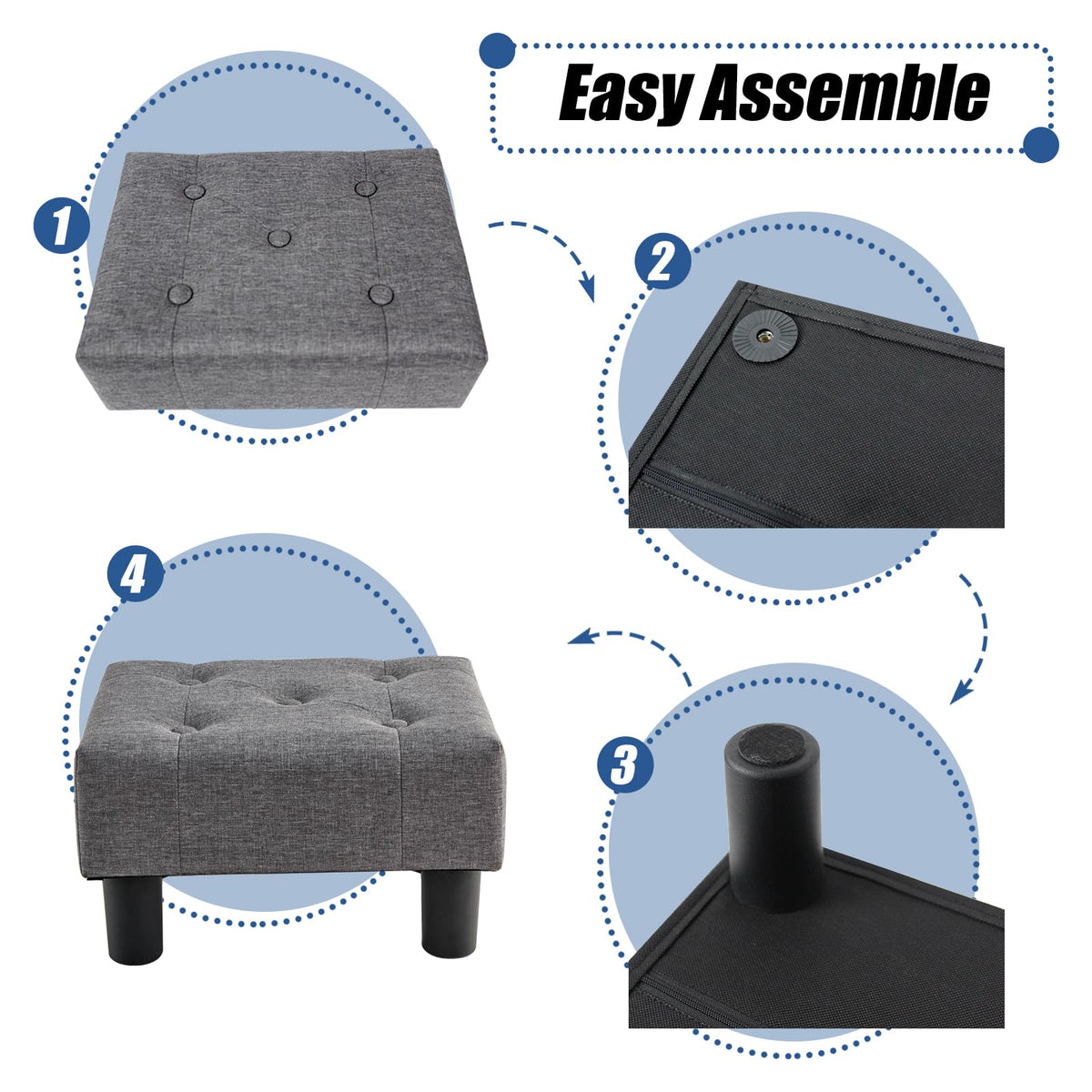 BRIAN & DANY Small Foot Stool, Linen Footstool with Legs, Footstools for Living Room, Ottoman Footrest Extra Seating for Entryway,Grey