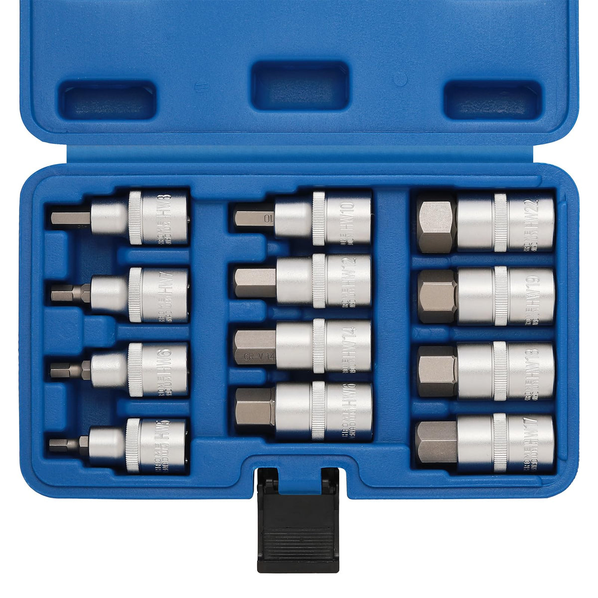 CASOMAN 12PCS 1/2" Dr. Hex Bit Socket Set, Metric, H5,6,7,8,10,12,14,16,17,18,19,22mm