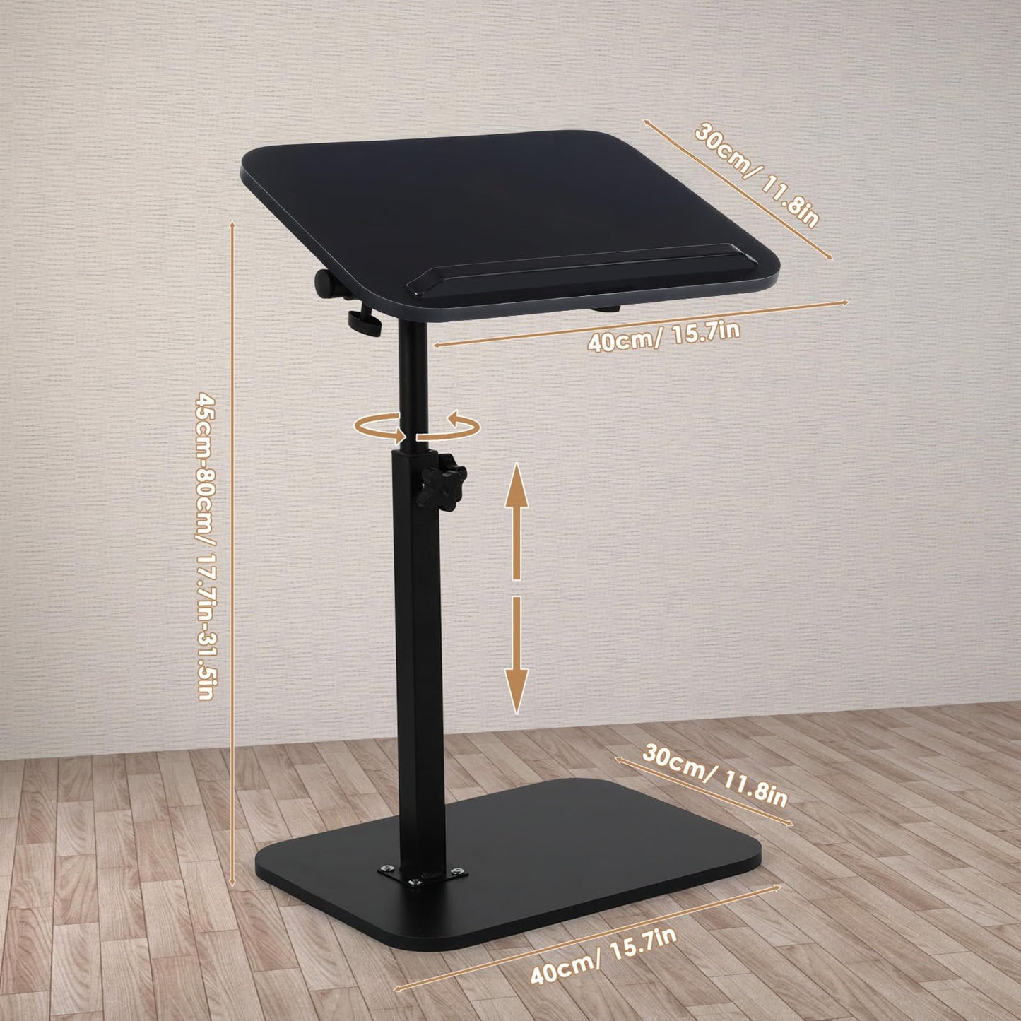 comfoyar C Shaped Side Table Adjustable Height, 360° Swivel 180° Flip Bedside Table with Slat for Sofa Bathtub