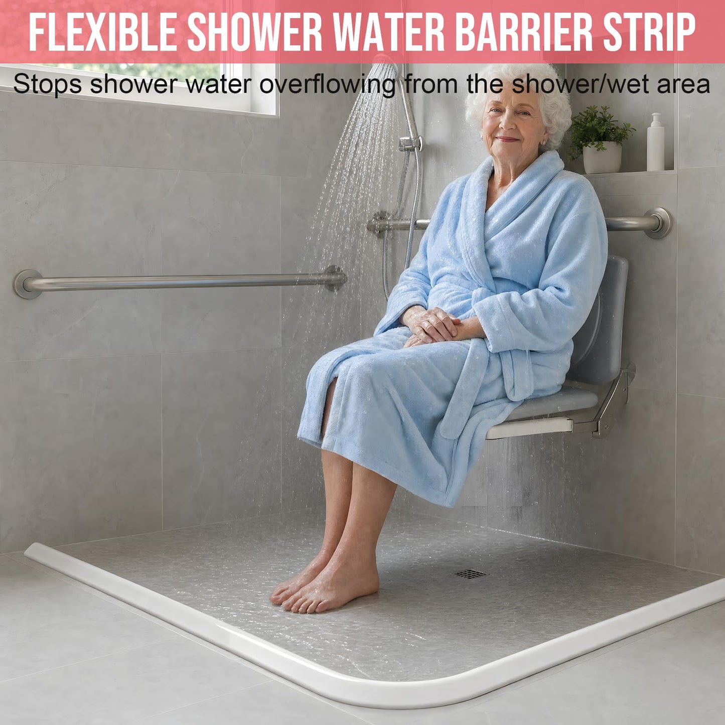 Nayotaa Wet Room Floor Barrier Flexible Water Barrier 250cm (White) - Leakproof Shower and Sink Seal
