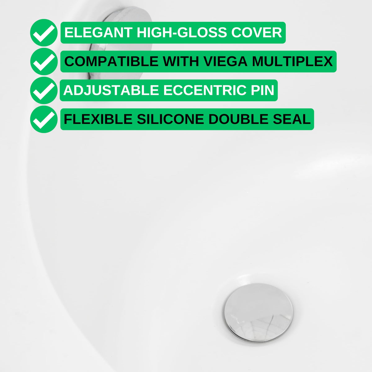 Brass bath plug, 1 pack, Ø 72 mm valve cone, high-gloss chrome, suitable for Viega Rotaplex, Hansgrohe, Grohe drain set, 34-52 mm eccentric spigot