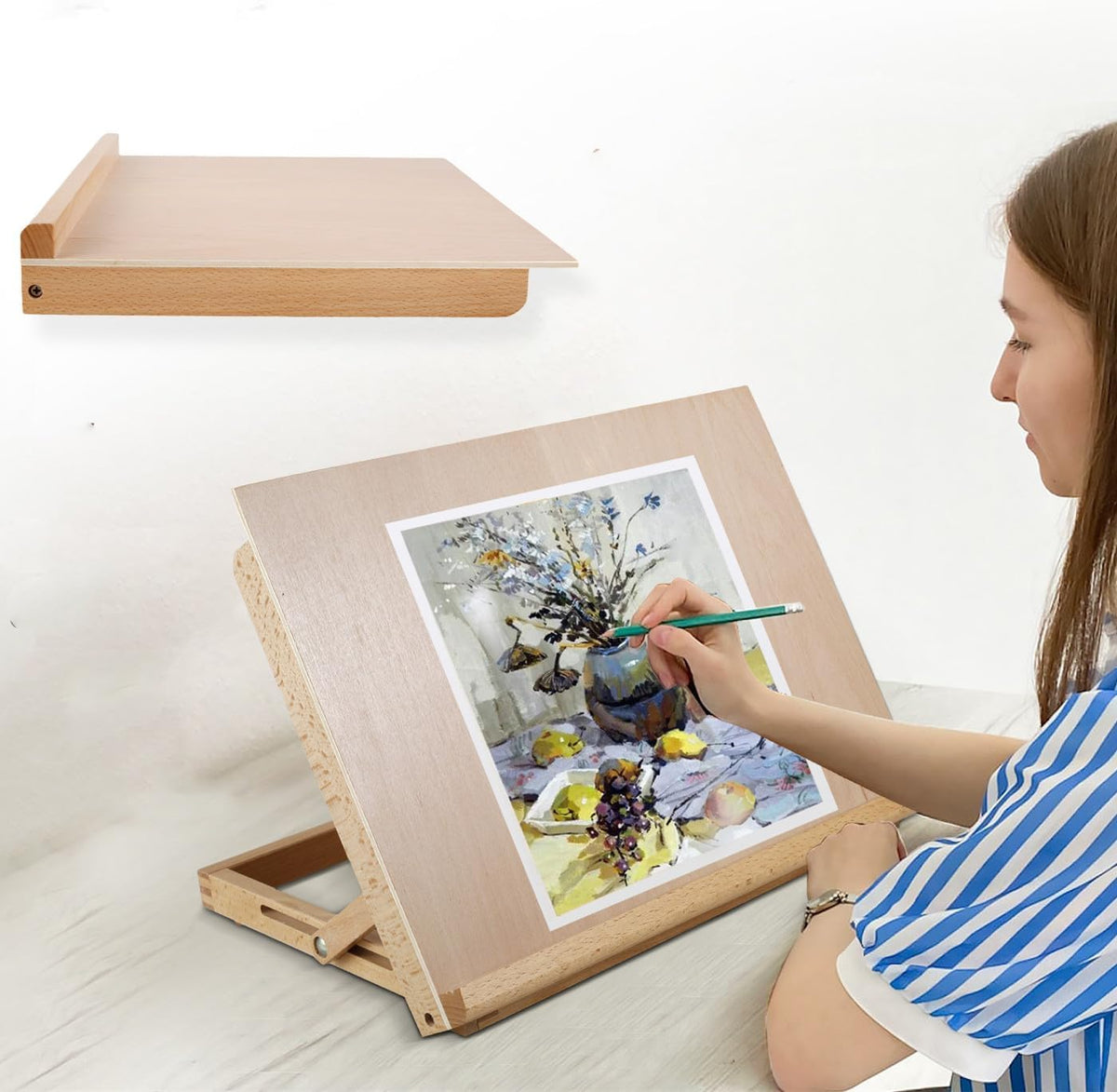 A3 Artist Drawing Board Smooth Solid Beech Wood Desktop Painting Easel 16.93x12.6x2.36 inches Adjustable Angle Folding Art Easel Table Top Sketching