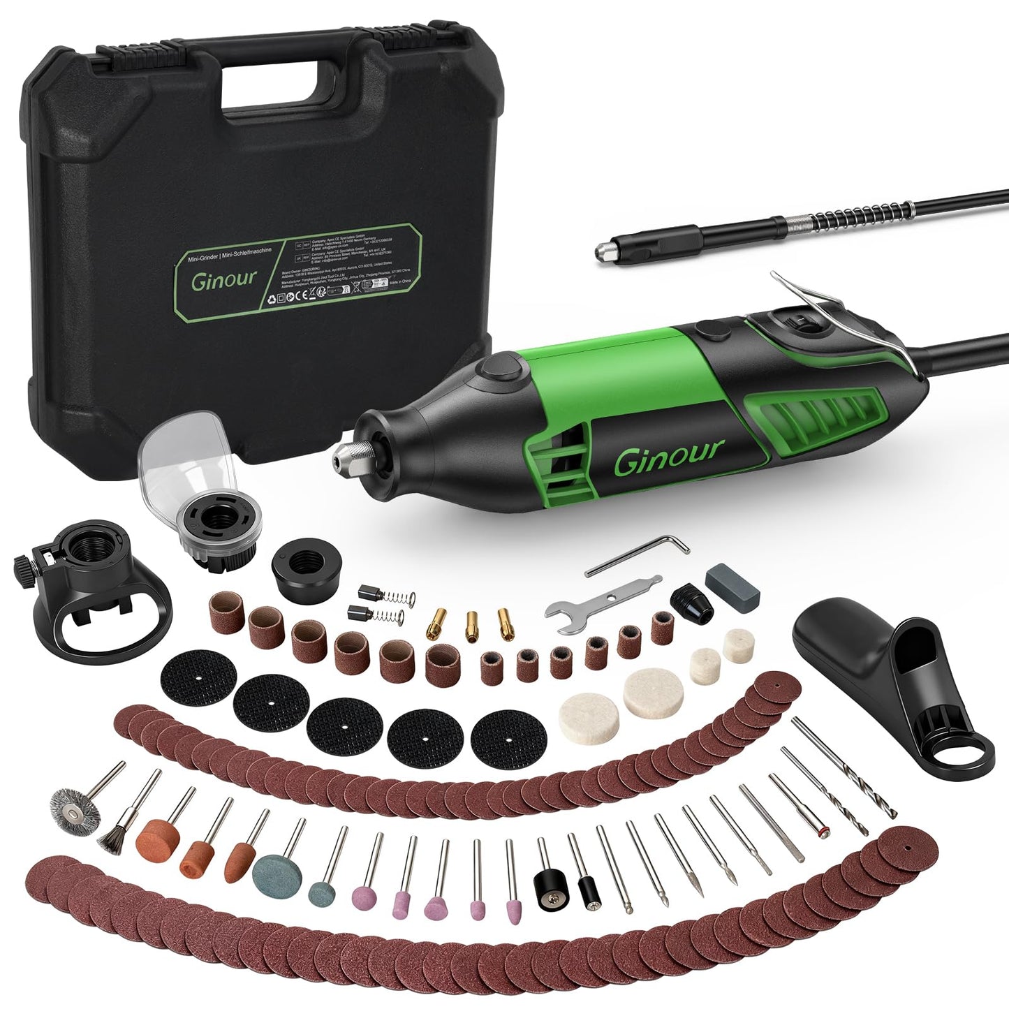 Ginour Rotary Tool Kit 200W Rotary Multi Tool 6 Variable Speed 8000-35000RPM with Keyless Chuck and Flex Shaft, 135pcs Accessories Set for DIY Craft,